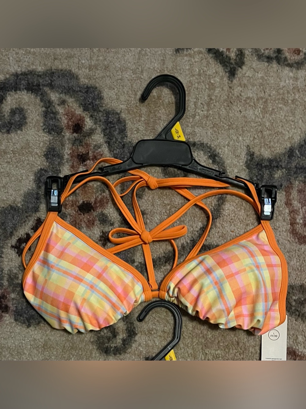 No Boundaries Orange Plaid Triangle Bikini Set - Picture 4 of 9